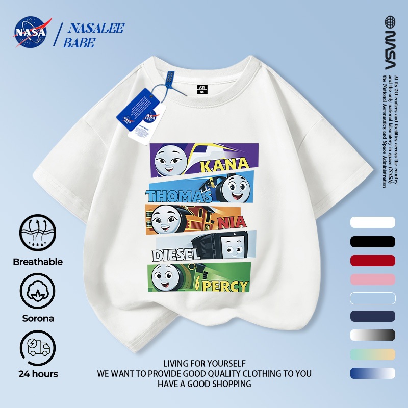 Áo thun ngắn tay mùa hè cotton thoáng khí phiên bản hoạt hình NASA, giao hàng trong 24 giờ