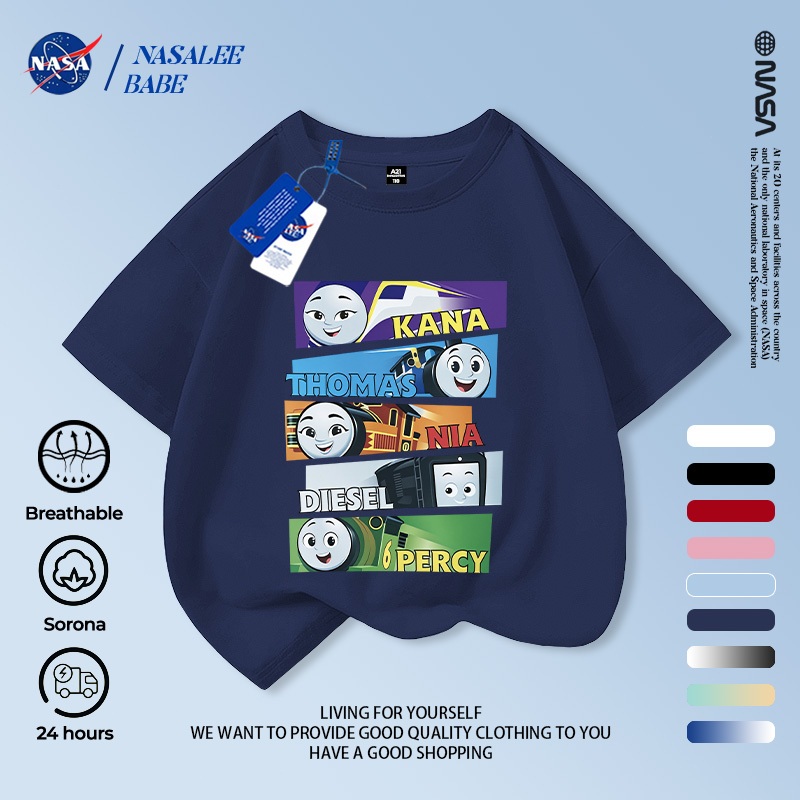 Áo thun ngắn tay mùa hè cotton thoáng khí phiên bản hoạt hình NASA, giao hàng trong 24 giờ