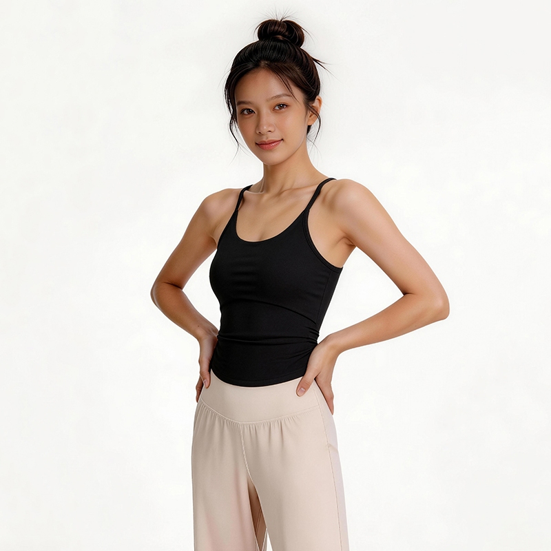 FUYOGI Xe Tăng Thể Thao Top Eo Cinching Thiết Kế Tích Hợp Áo Ngực Tập Thể Dục Tập Yoga Pilates