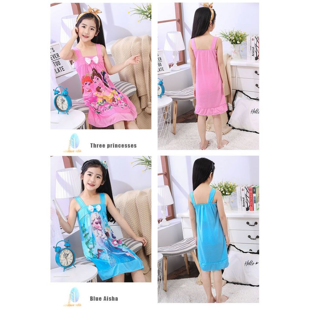 Bộ Đồ Ngủ Trẻ Em Mùa Hè Tay Ngắn Váy Ngủ Bé Gái Frozen Váy Ngủ Công Chúa Elsa Đầm Sling Bé Gái Váy Bé Gái Homewear Mùa Hè Cotton Nguyên Chất Bộ Đồ Ngủ