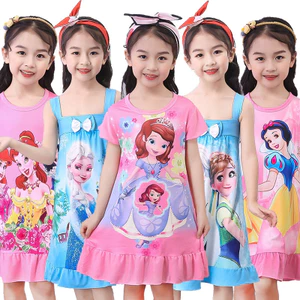 Bộ Đồ Ngủ Trẻ Em Mùa Hè Tay Ngắn Váy Ngủ Bé Gái Frozen Váy Ngủ Công Chúa Elsa Đầm Sling Bé Gái Váy Bé Gái Homewear Mùa Hè Cotton Nguyên Chất Bộ Đồ Ngủ