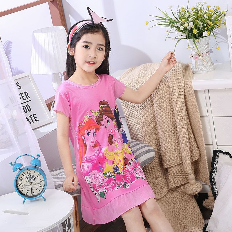 Bộ Đồ Ngủ Trẻ Em Mùa Hè Tay Ngắn Váy Ngủ Bé Gái Frozen Váy Ngủ Công Chúa Elsa Đầm Sling Bé Gái Váy Bé Gái Homewear Mùa Hè Cotton Nguyên Chất Bộ Đồ Ngủ