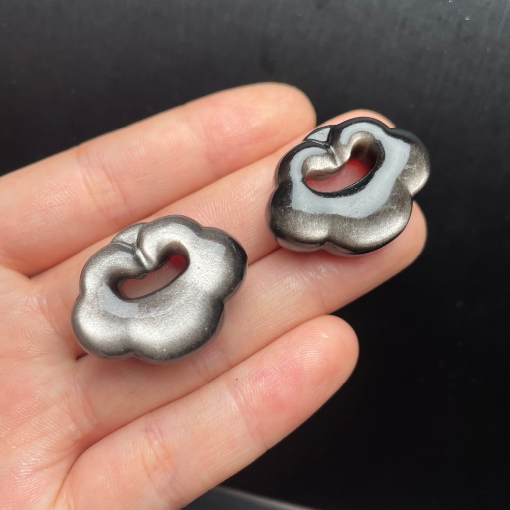 Phụ kiện bạc obsidian ruyi tự nhiên - Dùng làm vòng tay hoặc mặt dây chuyền - Ưu đãi sản phẩm mới