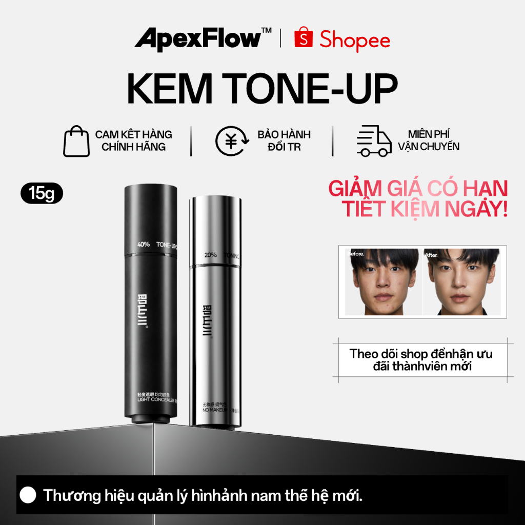ApexFlow Kem Nền Nâng Tone - Làm Sáng Tự Nhiên, Kiềm Dầu Thu Nhỏ Lỗ Chân Lông, Dành Cho Nam Giới 30g