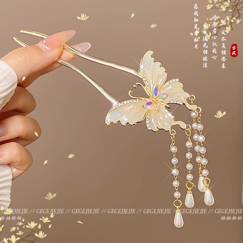 Kẹp tóc hình hoa mộc lan và chữ U, phong cách Trung Hoa mới với đầu kẹp bóng loáng