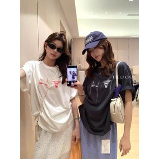 Áo thun nữ cổ tròn, họa tiết hoạt hình, tay ngắn, chất liệu cotton