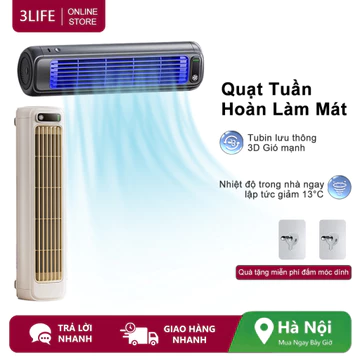 Quạt điều hòa để bàn & treo tường 2 trong 1 3Life, Quạt gió hướng dẫn làm mát nhanh, Máy làm mát không khí có thể sạc lại Turbo cho nhà bếp, văn phòng, phòng ngủ (M60)
