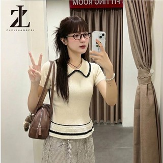 ZHELIHANGFEI Áo len xoè viền ren có triết eo dáng tiểu thư
