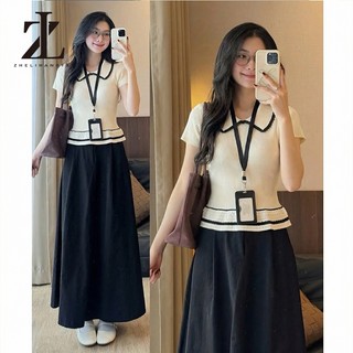 ZHELIHANGFEI Áo len xoè viền ren có triết eo dáng tiểu thư