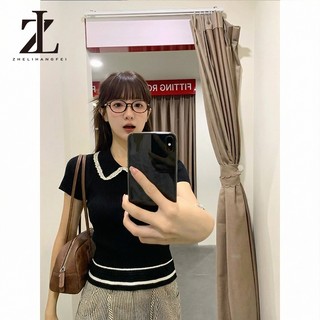 ZHELIHANGFEI Áo len xoè viền ren có triết eo dáng tiểu thư