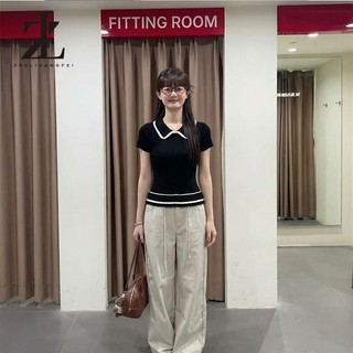 ZHELIHANGFEI Áo len xoè viền ren có triết eo dáng tiểu thư