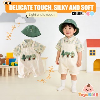 Toyskid8 Bộ áo liền quần ngắn Cotton cho bé Bộ quần yếm cây hoạt hình có mũ xô màu xanh lá cây