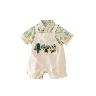 Toyskid8 Bộ áo liền quần ngắn Cotton cho bé Bộ quần yếm cây hoạt hình có mũ xô màu xanh lá cây