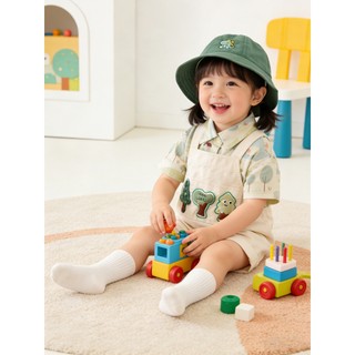 Toyskid8 Bộ áo liền quần ngắn Cotton cho bé Bộ quần yếm cây hoạt hình có mũ xô màu xanh lá cây