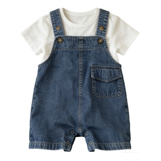 Bộ áo liền quần ngắn Cotton cho bé Bộ áo liền quần Denim Áo thun trắng có mũ cười