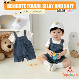 Bộ áo liền quần ngắn Cotton cho bé Bộ áo liền quần Denim Áo thun trắng có mũ cười