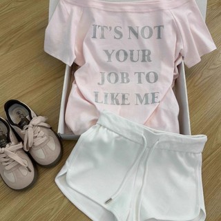 Bộ đồ ngủ in chữ dành cho nữ, quầnshort eo co giãn
