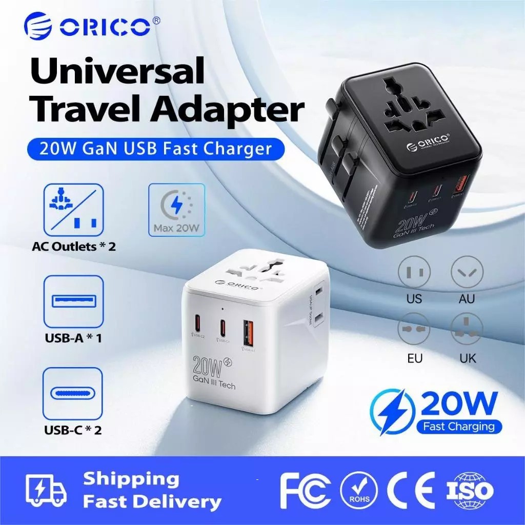 ORICO - Bộ chuyển đổi phích cắm du lịch đa năng có bộ sạc điện thoại USB Ổ cắm điện AC cho mọi quốc gia (UA-AC) *