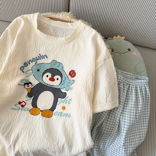 Bộ đồ ngủ cotton hình đám mây và chim cánh cụt đáng yêu cho nữ
