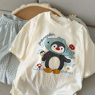 Bộ đồ ngủ cotton hình đám mây và chim cánh cụt đáng yêu cho nữ