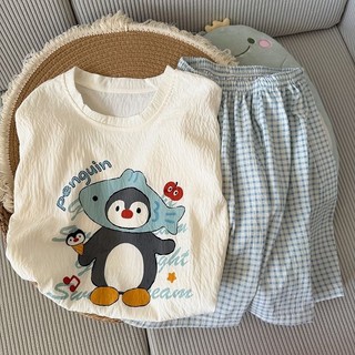Bộ đồ ngủ cotton hình đám mây và chim cánh cụt đáng yêu cho nữ