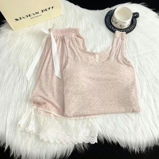 Bộ đồ ngủ màu trơn đơn giản dành cho nữ quần short vest thông thường tại nhà