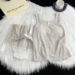 Bộ đồ ngủ màu trơn đơn giản dành cho nữ quần short vest thông thường tại nhà