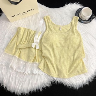 Bộ đồ ngủ màu trơn đơn giản dành cho nữ quần short vest thông thường tại nhà