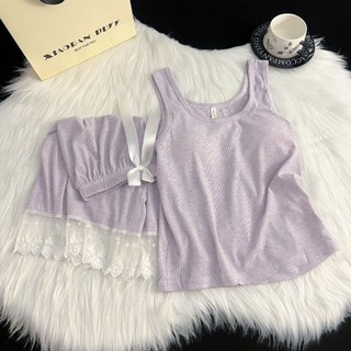 Bộ đồ ngủ màu trơn đơn giản dành cho nữ quần short vest thông thường tại nhà