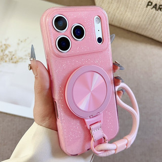 Màu Hồng Lấp Lánh Bột Xoay 360 Độ Đứng Wrsit Dây Đeo Ốp Lưng Điện Thoại iPhone 17Promax 17pro 12 13 14 15 16 Pro Max 11 Silicon Mềm Chống Sốc Nữ Vỏ Di Động