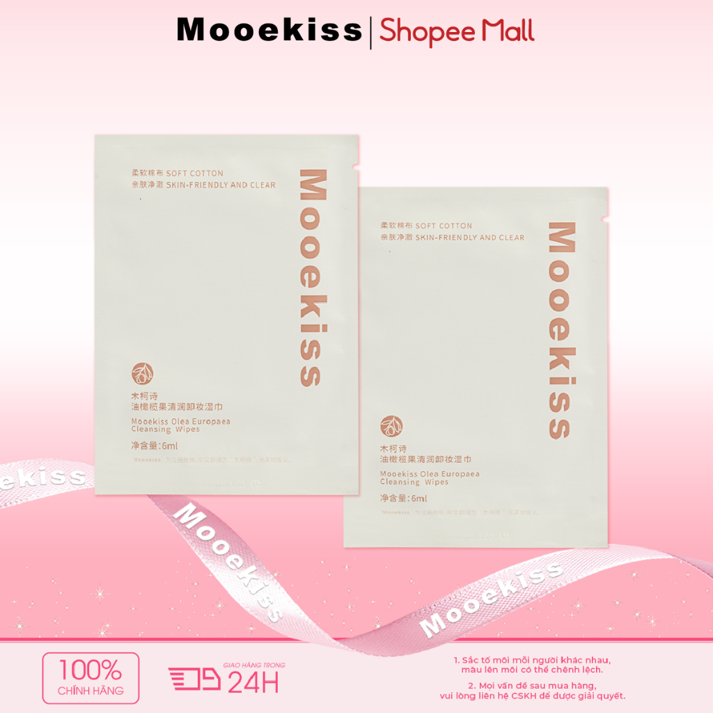 Khăn lau tẩy trang Mooekiss Làm sạch sâu, không gây kích ứng, đóng gói tiện lợi, 6ml.