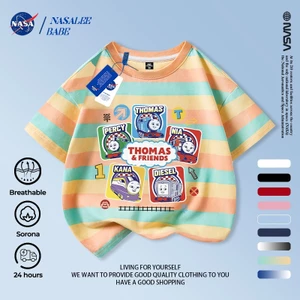 Áo thun in hình NASA hoạt hình mùa hè tay ngắn chất liệu cotton nguyên chất dành cho nam nữ trẻ em