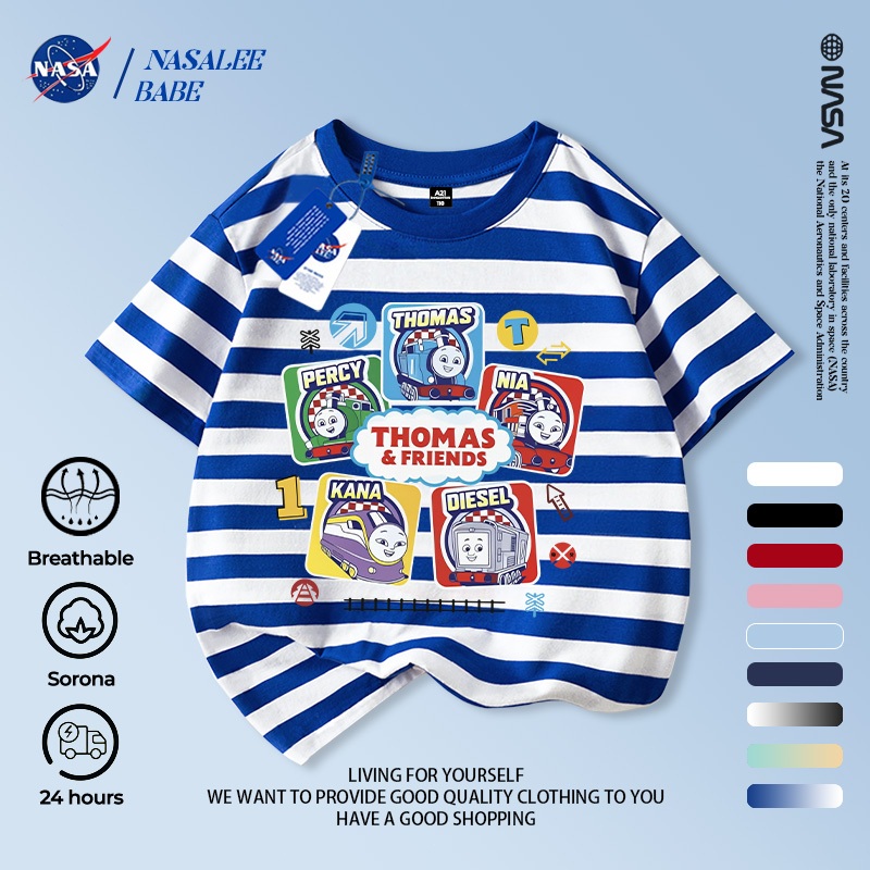 Áo thun in hình NASA hoạt hình mùa hè tay ngắn chất liệu cotton nguyên chất dành cho nam nữ trẻ em