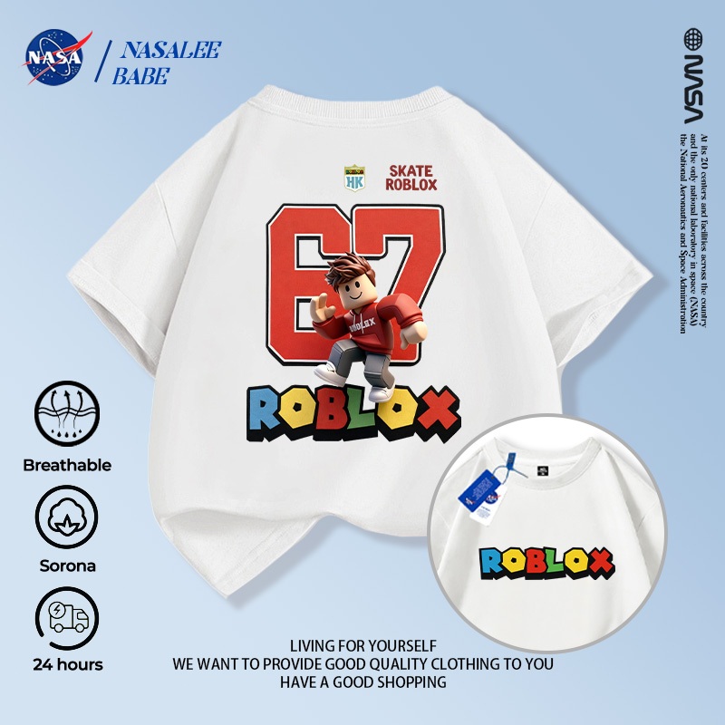 Áo thun in hình NASA dành cho bé trai bé gái, chất liệu cotton thoáng mát, tay ngắn, hàng trẻ em.