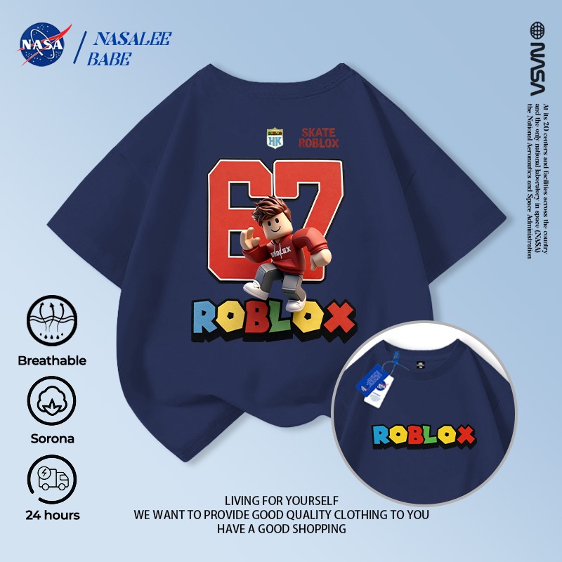 Áo thun in hình NASA dành cho bé trai bé gái, chất liệu cotton thoáng mát, tay ngắn, hàng trẻ em.