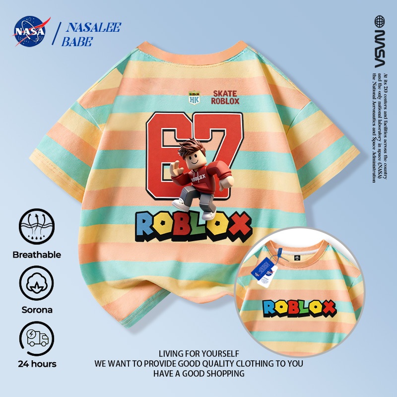 Áo thun in hình NASA dành cho bé trai bé gái, chất liệu cotton thoáng mát, tay ngắn, hàng trẻ em.