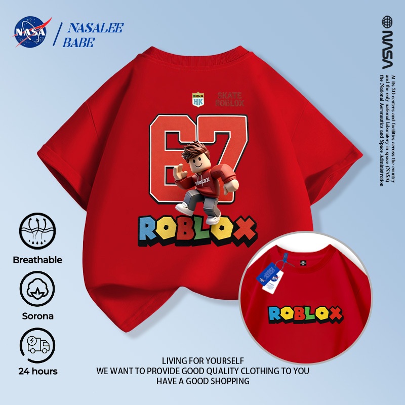 Áo thun in hình NASA dành cho bé trai bé gái, chất liệu cotton thoáng mát, tay ngắn, hàng trẻ em.