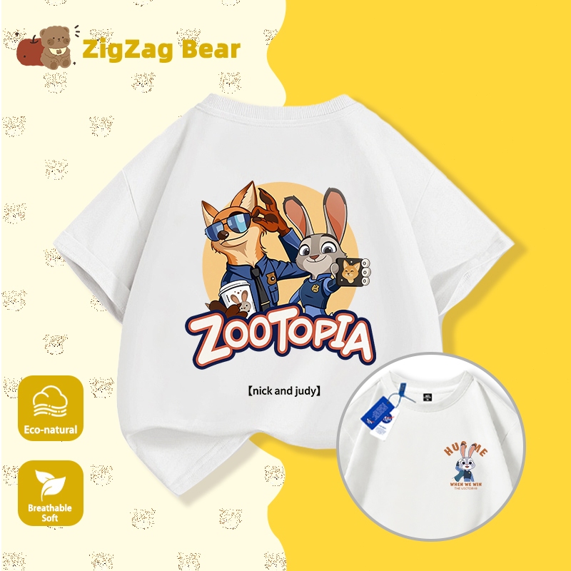Áo thun trẻ em NASA, họa tiết hoạt hình Judy & Nick, 100% cotton, mềm mại thoải mái, form rộng thoáng mát, phù hợp cho cả bé trai và bé gái