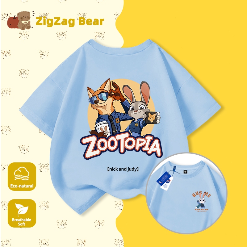Áo thun trẻ em NASA, họa tiết hoạt hình Judy & Nick, 100% cotton, mềm mại thoải mái, form rộng thoáng mát, phù hợp cho cả bé trai và bé gái