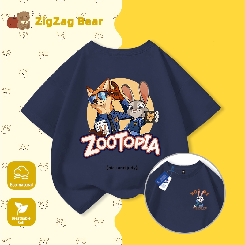 Áo thun trẻ em NASA, họa tiết hoạt hình Judy & Nick, 100% cotton, mềm mại thoải mái, form rộng thoáng mát, phù hợp cho cả bé trai và bé gái