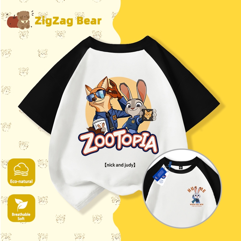 Áo thun trẻ em NASA, họa tiết hoạt hình Judy & Nick, 100% cotton, mềm mại thoải mái, form rộng thoáng mát, phù hợp cho cả bé trai và bé gái