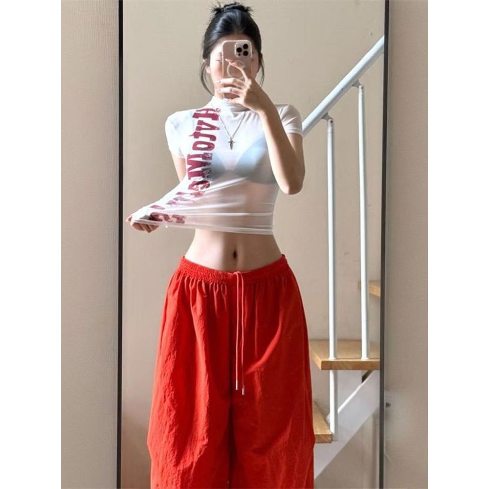 [BANKO] Áo sơ mi nữ summer mới, form slim-fit, cổ tròn, tay ngắn, in chữ trắng