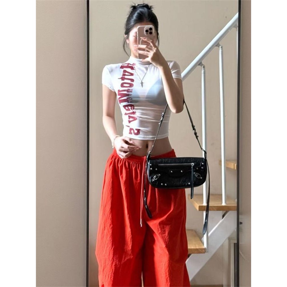 [BANKO] Áo sơ mi nữ summer mới, form slim-fit, cổ tròn, tay ngắn, in chữ trắng