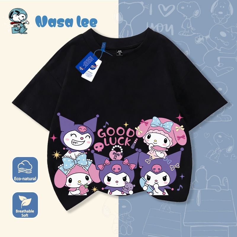 Áo thun ngắn tay trẻ em NASA nhân vật Kuromi, trang phục mùa hè 2026, thiết kế thời trang, chất liệu cotton 100% mềm mại, dành cho bé gái