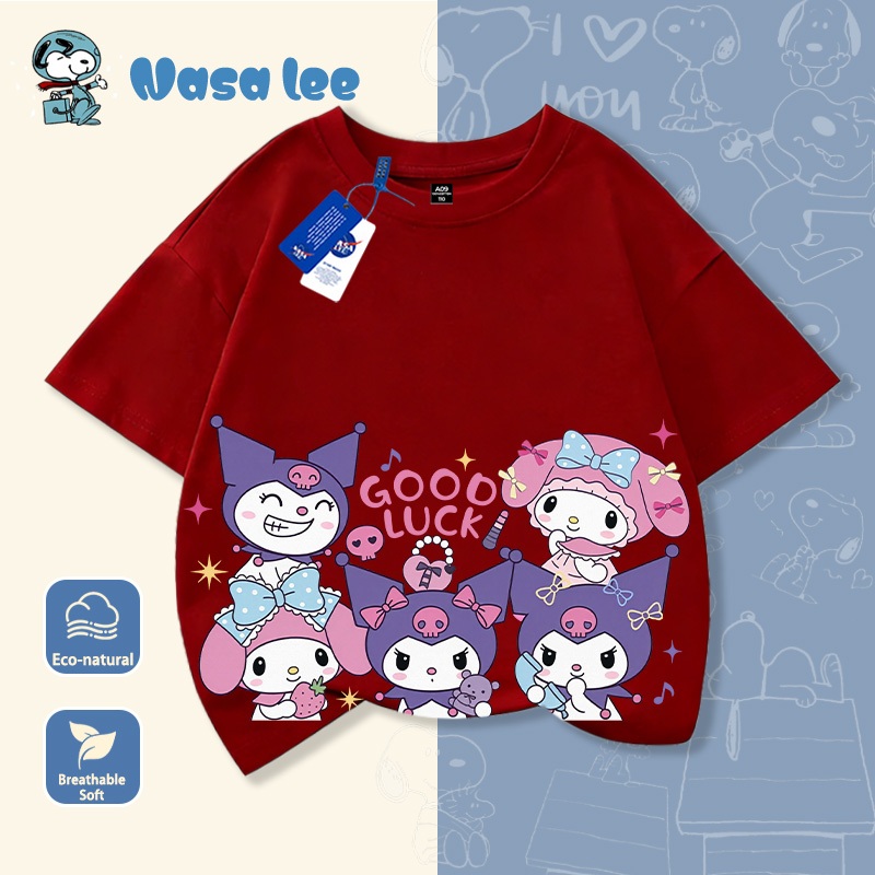Áo thun ngắn tay trẻ em NASA nhân vật Kuromi, trang phục mùa hè 2026, thiết kế thời trang, chất liệu cotton 100% mềm mại, dành cho bé gái