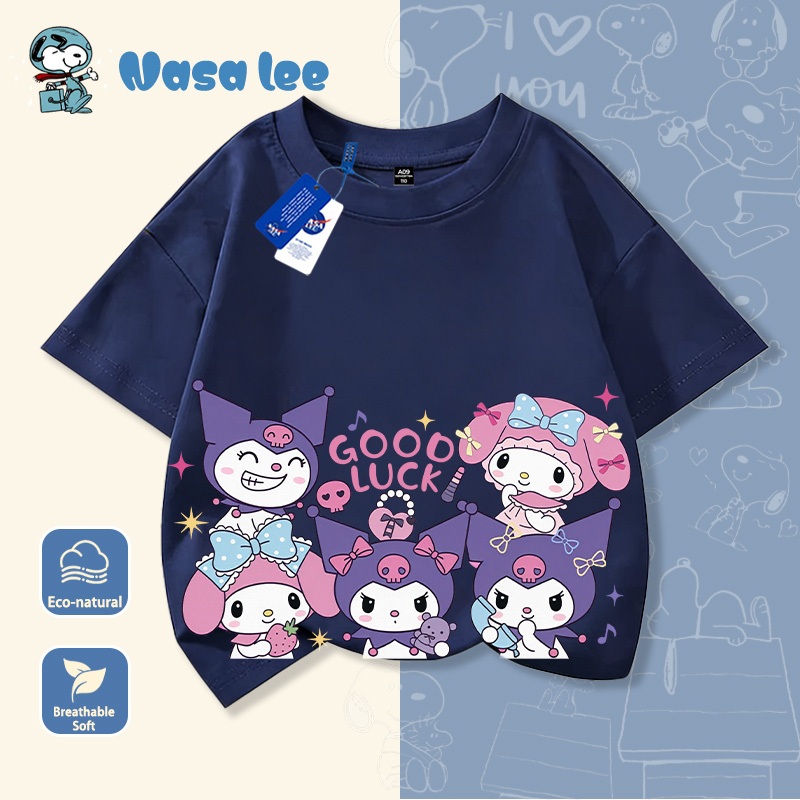 Áo thun ngắn tay trẻ em NASA nhân vật Kuromi, trang phục mùa hè 2026, thiết kế thời trang, chất liệu cotton 100% mềm mại, dành cho bé gái