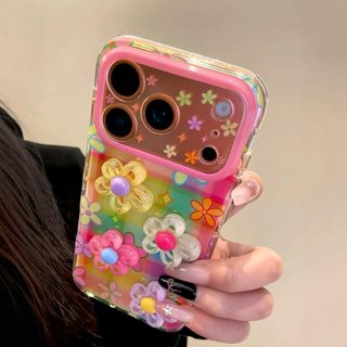 Sweet Girly Nhiều Màu Sắc Kẻ Sọc 3D Hoa Bảo Vệ Toàn Diện Ống Kính Ốp Lưng Điện Thoại iPhone 17Promax 16Promax 14 15 Pro Max 13 Hai Lớp IMD Nữ Điện Thoại Di Động