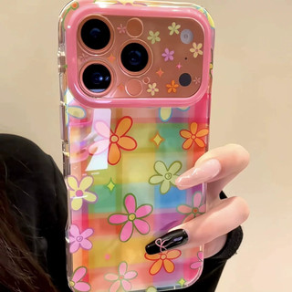 Sweet Girly Nhiều Màu Sắc Kẻ Sọc 3D Hoa Bảo Vệ Toàn Diện Ống Kính Ốp Lưng Điện Thoại iPhone 17Promax 16Promax 14 15 Pro Max 13 Hai Lớp IMD Nữ Điện Thoại Di Động
