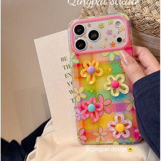 Sweet Girly Nhiều Màu Sắc Kẻ Sọc 3D Hoa Bảo Vệ Toàn Diện Ống Kính Ốp Lưng Điện Thoại iPhone 17Promax 16Promax 14 15 Pro Max 13 Hai Lớp IMD Nữ Điện Thoại Di Động