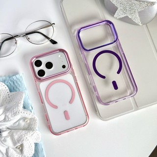 Ốp điện thoại từ tính trong suốt viền màu sang trọng phù hợp cho iPhone 14 15 16 17 Pro Max kim loại và ống kính cao chống rơi vỏ silicon